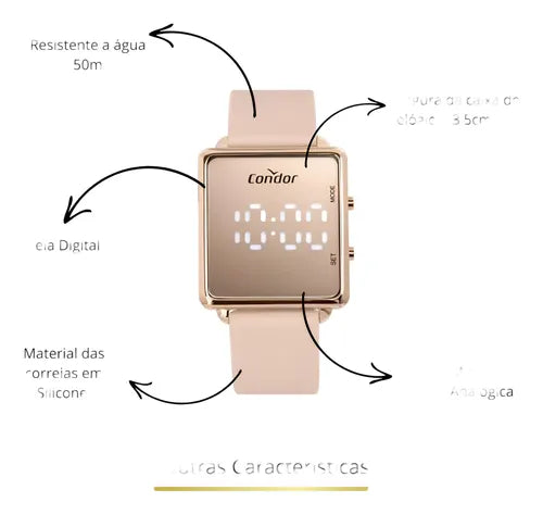 Relógio Condor Feminino Rose Digital Original Presente Nf COMD1202AHS5J