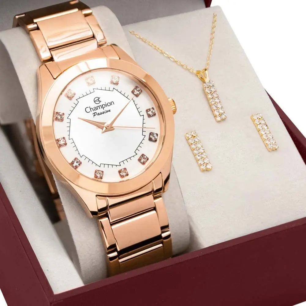 Kit Relógio Champion Feminino Passion Rosé + Colar e Brincos - CH24759E
