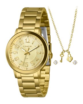 Kit relógio feminino analógico LRGH227L40 K0DJC2 + conjunto dourado | Lince