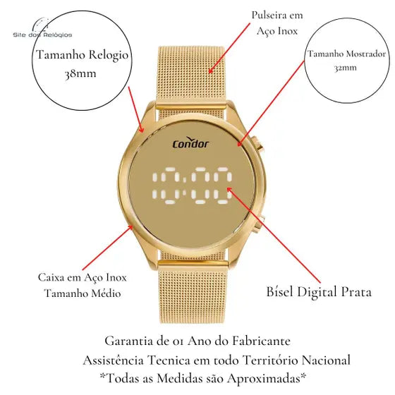 Relógio Condor Feminino Dourado Digital COMD26AAC/4D