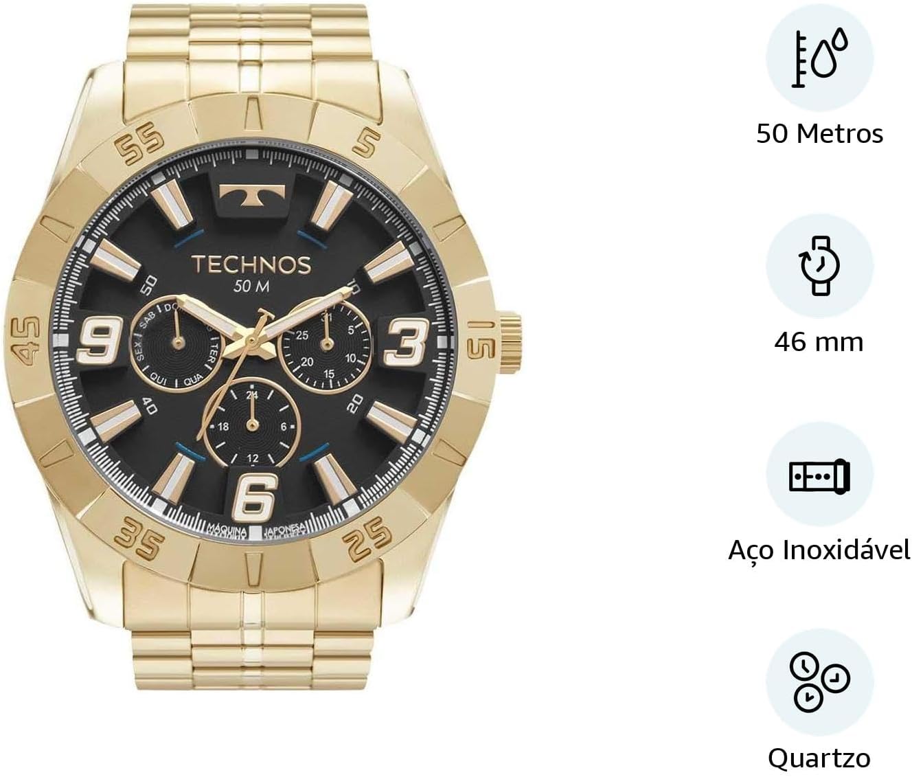 Relógio Technos Masculino Racer Dourado 6P29ALC/1P